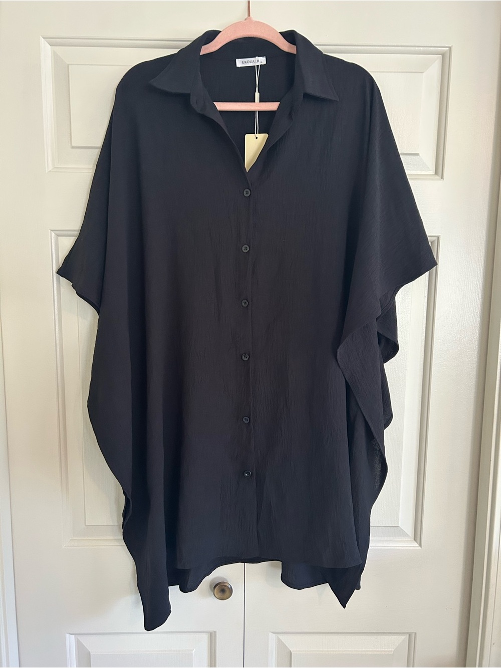 NWT Ekouaer Black Swimsuit Coverup Oversized Button-Up Shirt Beach Lounge, XL